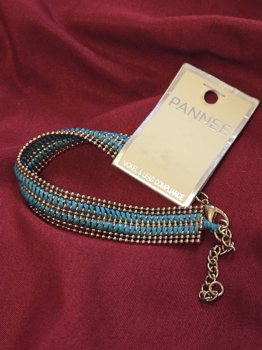 Pannee Turquoise Braided Bracelet with Gold Chain